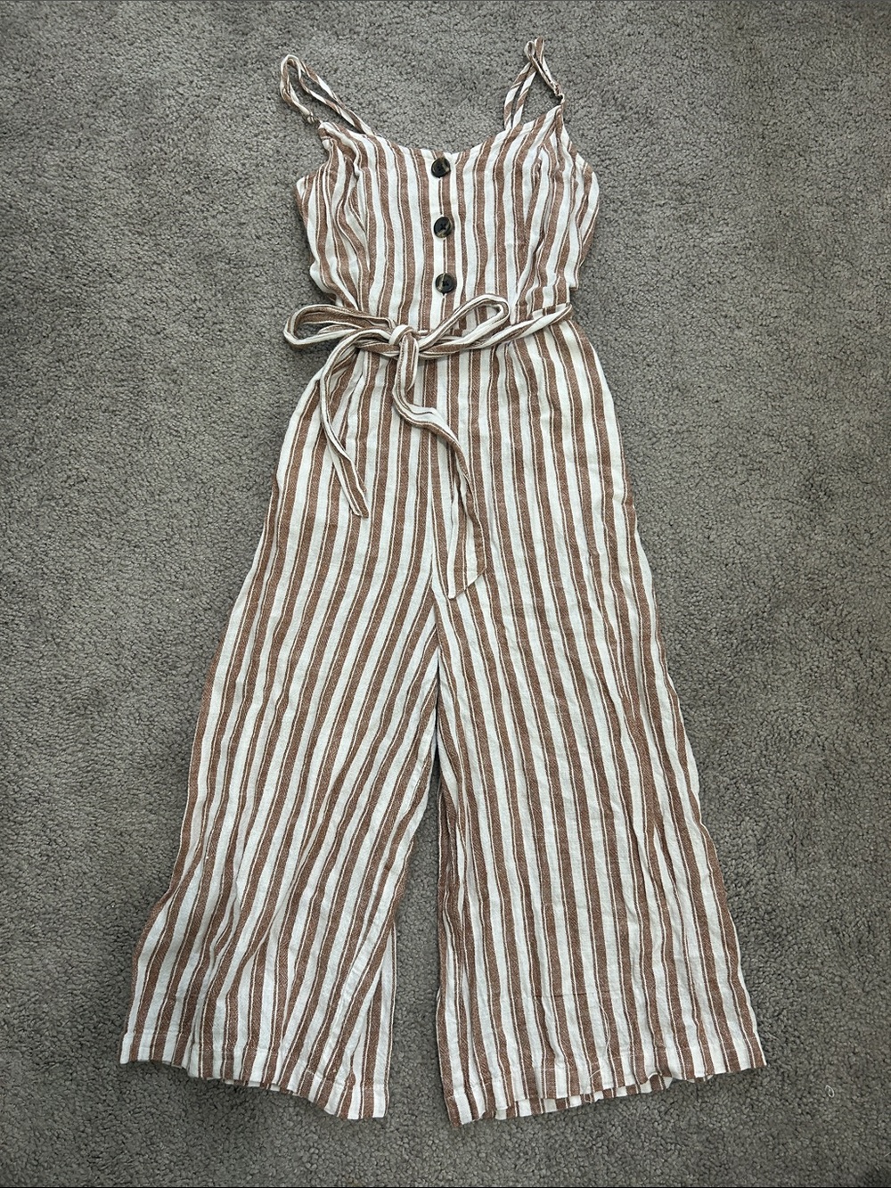 Universal Thread Cream and Brown Striped Tie-Waist Wide-Leg Jumpsuit